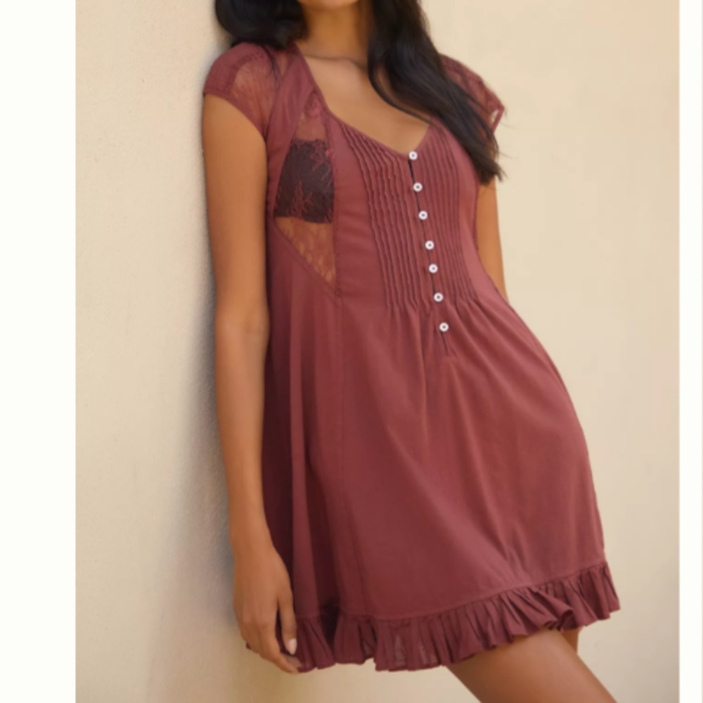 NWT By Anthropologie Lace Babydoll Mini Lounge Dress SIZE S